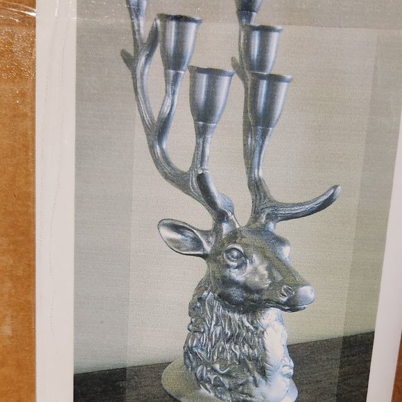 Vintage XL Candle Holder Deer Head Pewter 6 Candle Chandelier Deer Advent Decora - Picture 2 of 9